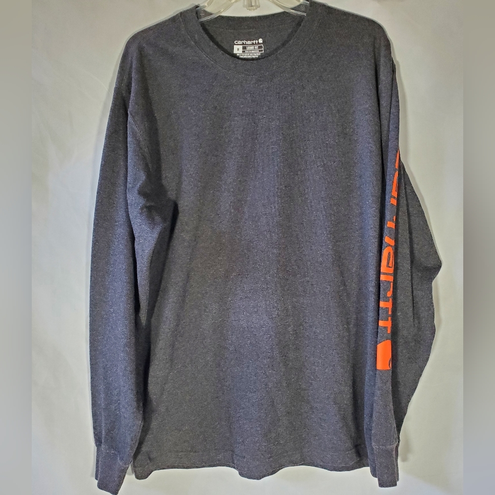 CARHARTT GREY GRAY LONG SLEEVE LOGO LOOSE FIT WORKING CASUAL WESTERN SHIRT